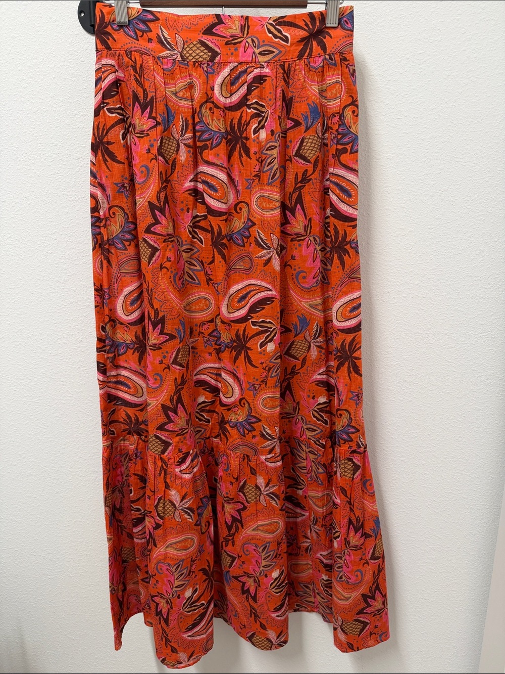 Boden Orange Paisley Tiered Skirt with Pink & Brown Accents